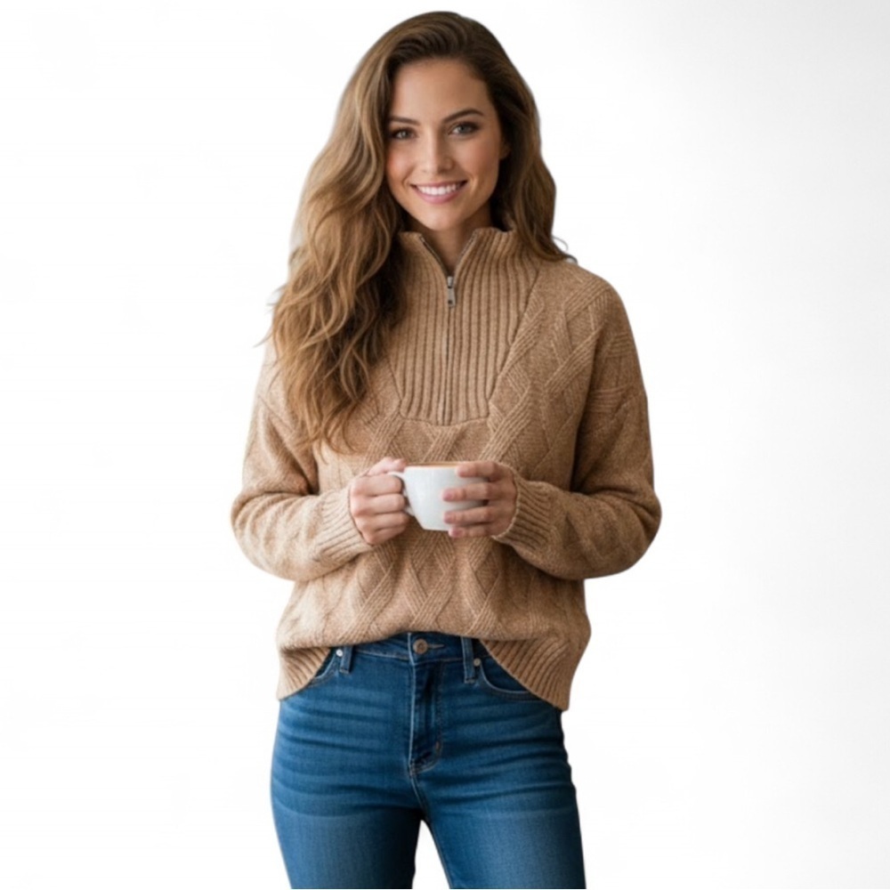 Madison+hudson Cozy Tan Cable Knit Sweater